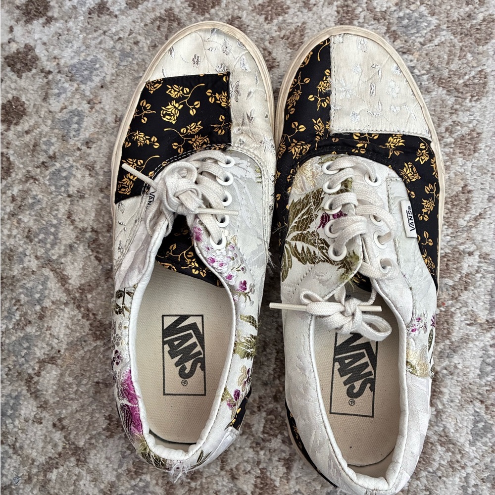 Vans Women's Patchwork Floral Low-Top Sneakers - Cream, Black & Gold Floral
